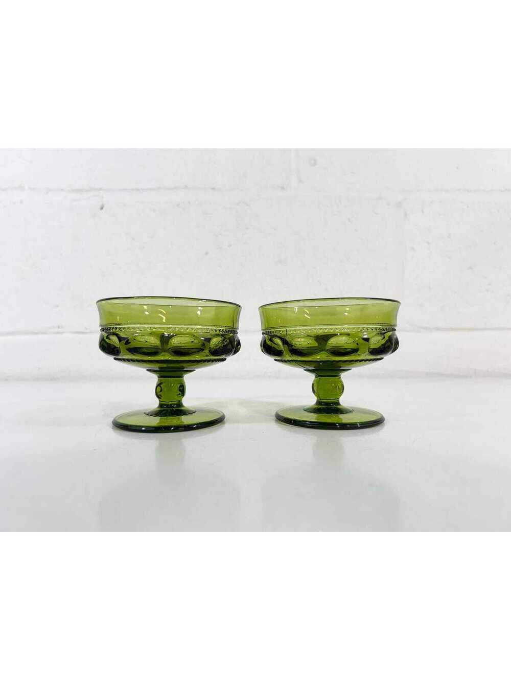 Vintage Green Coupe Glasses Goblets Emerald Set of 2 Sherbet 1960s Indiana